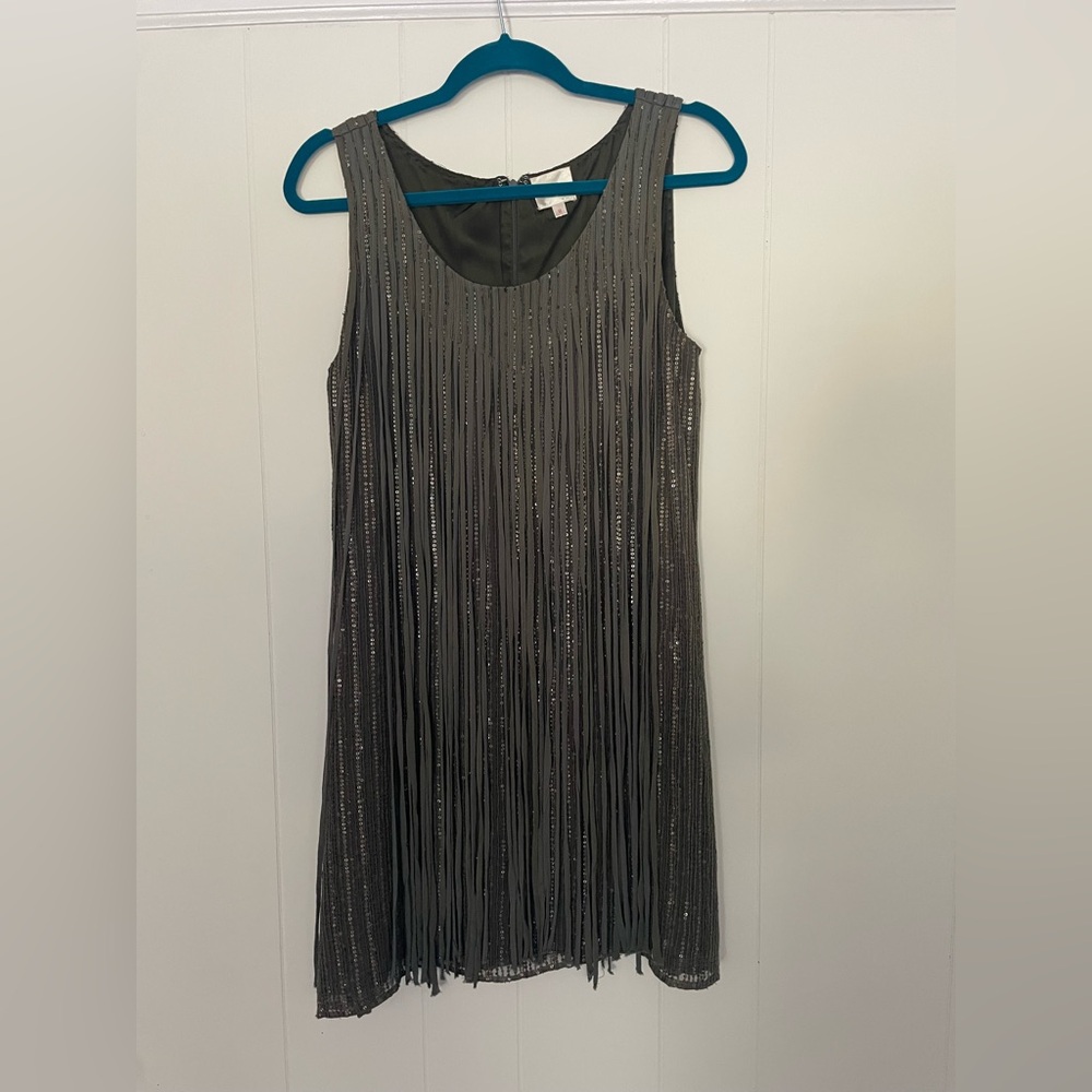 Parker Bryant Fringe Sequin Mini Silk Shift Dress - Picture 3 of 7